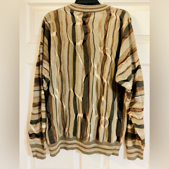 Vintage 90s Protégé Men Coogi-Style Cosby 3D Knit Neutral Brown Sweater Size XL - Picture 4 of 5